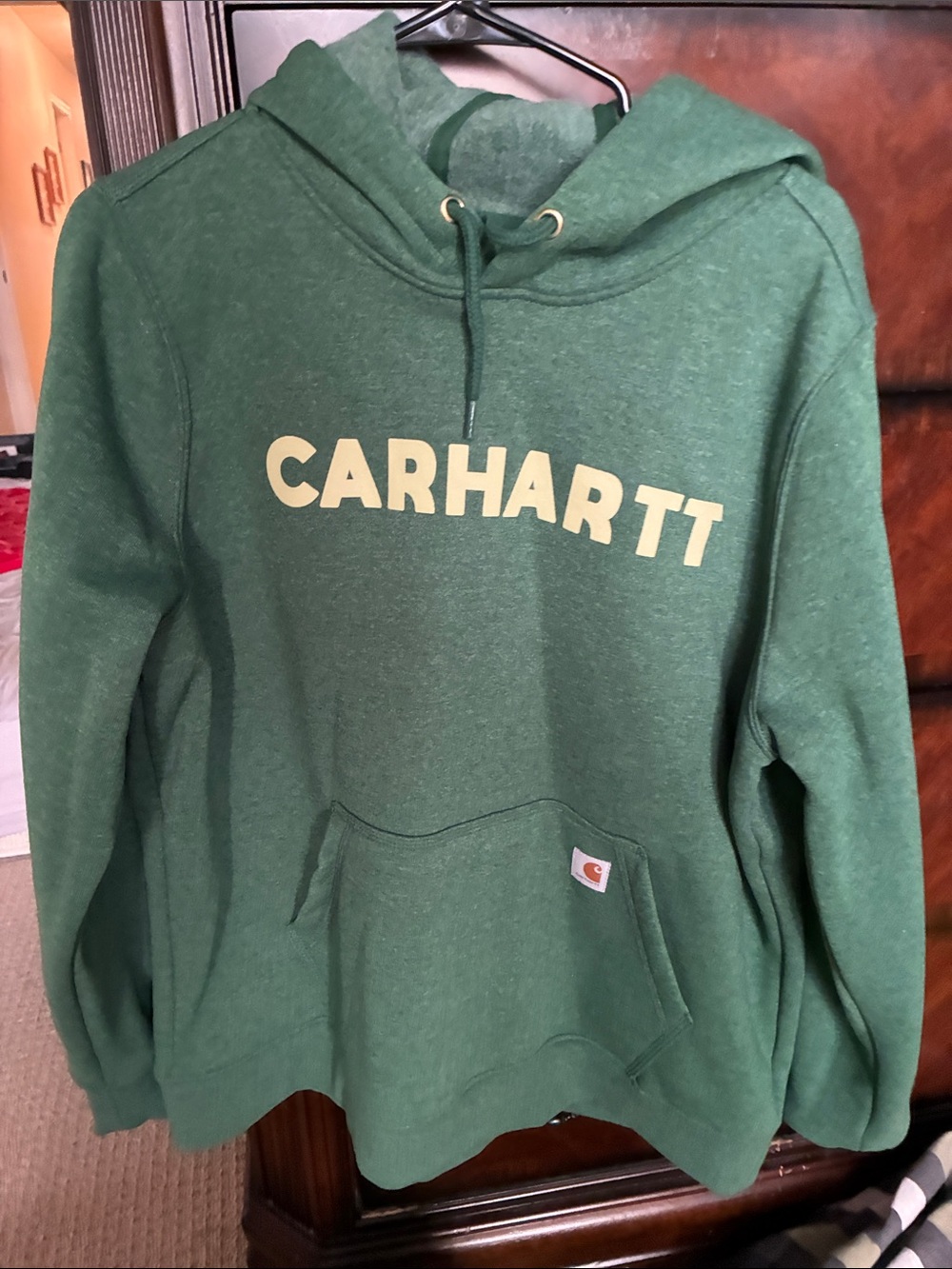 Carhartt Forest Green Hoodie with Cream Logo